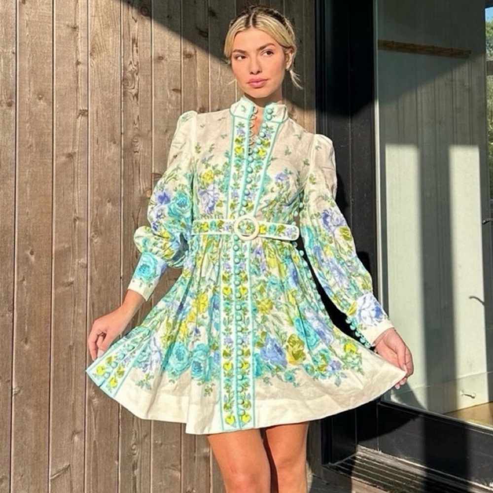 Zimmermann White Floral Mini Dress with Blue and Green Accents - Picture 2 of 6
